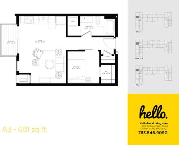 Floor Plan  A3 Floor Plan at Hello Apartments, Minneapolis