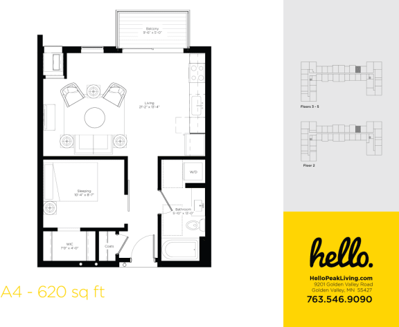 Floor Plan  A4 Floor Plan at Hello Apartments, Minnesota