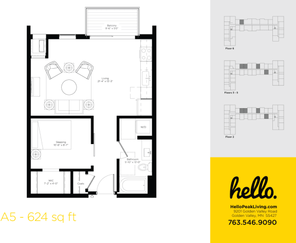 Floor Plan  A5 Floor Plan at Hello Apartments, Minnesota, 55427