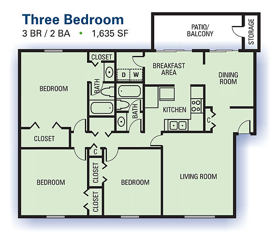 Aspen Pointe - Three Bedroom Floor Plan