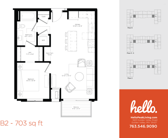 Floor Plan  B2 Floor Plan at Hello Apartments, Minneapolis, MN