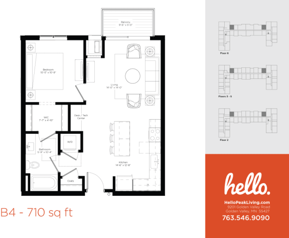 Floor Plan  B4 Floor Plan at Hello Apartments, Minneapolis, Minnesota
