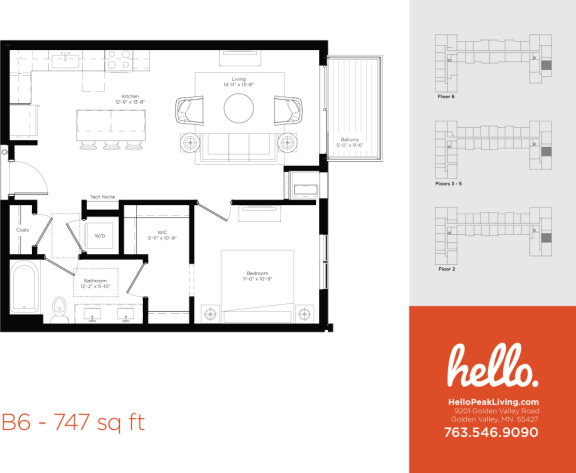 Floor Plan  B6 Floor Plan at Hello Apartments, Minnesota