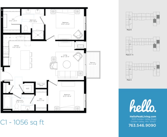 Floor Plan  C1 Floor Plan at Hello Apartments, Minneapolis, Minnesota