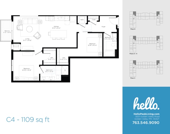 Floor Plan  C4 Floor Plan at Hello Apartments, Minneapolis, MN, 55427