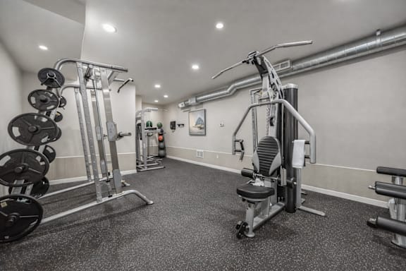 Fitness with strength training machines at Lofts at Innovation Center Apartments, Washington, 99354