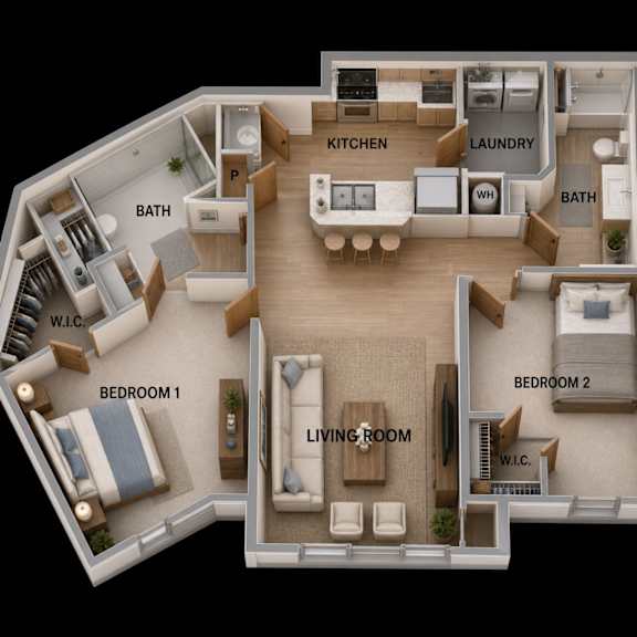 2 Bed Floorplan at Columbia Colony Senior, Atlanta, Georgia