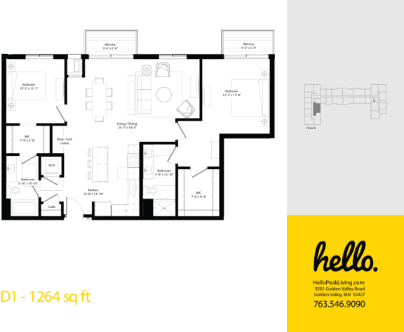 Floor Plan  D1 Floor Plan at Hello Apartments, Minneapolis, 55427