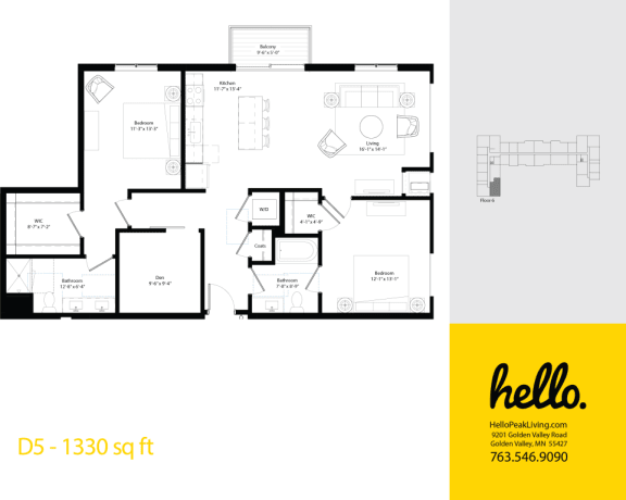 Floor Plan  D5 Floor Plan at Hello Apartments, Minnesota, 55427
