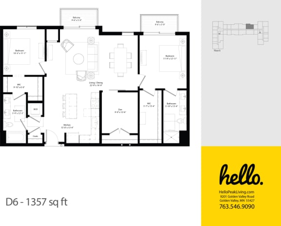 Floor Plan  D6 Floor Plan at Hello Apartments, Minneapolis, MN, 55427