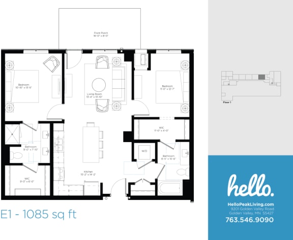 Floor Plan  E1 Floor Plan at Hello Apartments, Minneapolis, 55427