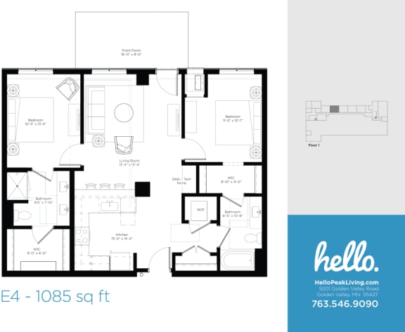 Floor Plan  E4 Floor Plan at Hello Apartments, Minnesota