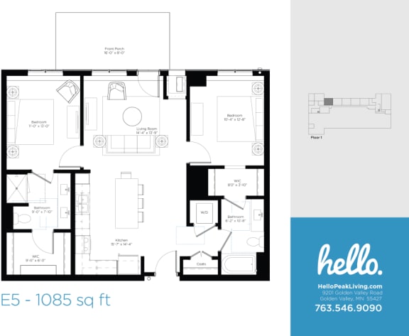 Floor Plan  E5 Floor Plan at Hello Apartments, Minnesota, 55427