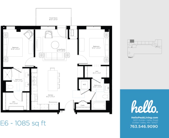 Floor Plan  E6 Floor Plan at Hello Apartments, Minneapolis, MN, 55427