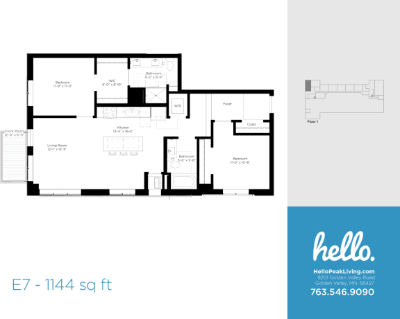 Floor Plan  E7 Floor Plan at Hello Apartments, Minneapolis, MN