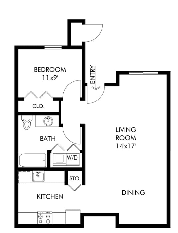 1 Bed 1 Bath Floor Plan at Osito Ridge, Denver, Colorado