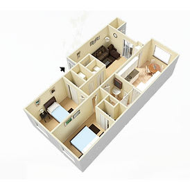 2 Bed 1 Bath Floor Plan at Fort Lane, Layton, 84041
