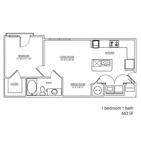 Floor Plan  1 bed 1 bath at Hurstbourne Estates Apartments, Louisville