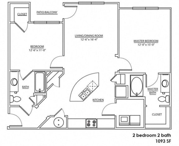 a floor plan of a 2 bedroom 2 bathroom floor plan
