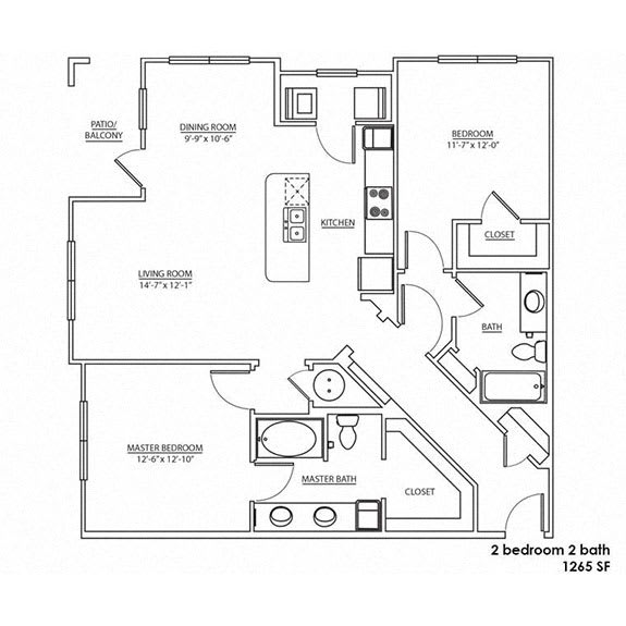 Floor Plan  2 bed 2 bath D at Hurstbourne Estates Apartments, Louisville, KY