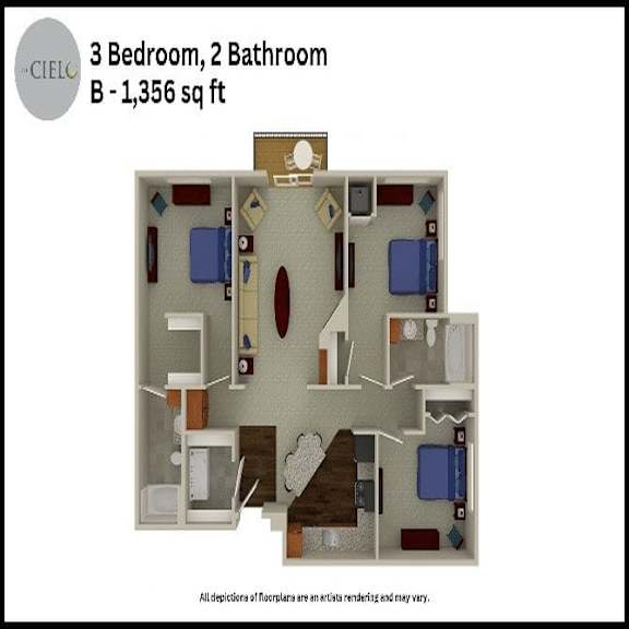 B Floor Plan at The Cielo Apartments, Minnesota