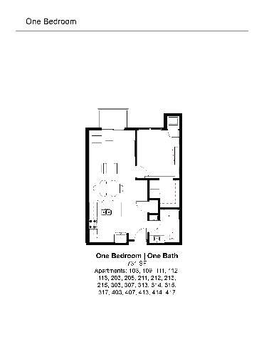 One Bedroom & One Bath Floor Plan at The Hendrickson, Falcon Heights, Minnesota