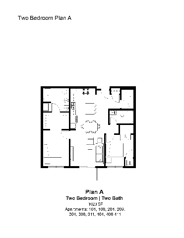 2 Bedroom Floor Plan at The Hendrickson, Falcon Heights