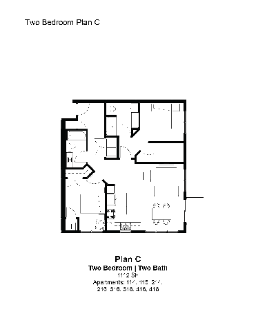 Two Bedroom Floor Plan at The Hendrickson, Falcon Heights