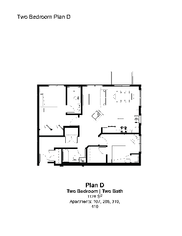 2 Bed D Floor Plan at The Hendrickson, Falcon Heights, Minnesota