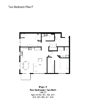 2 Bed F Floor Plan at The Hendrickson, Falcon Heights