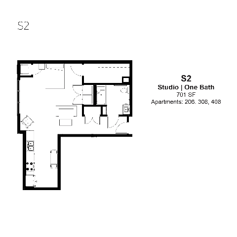Studio Floor Plan at The Hendrickson, Falcon Heights, 55113