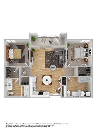 Two bedroom floor plan with open layout at Lofts at Innovation Center Apartments, Richland, Washington