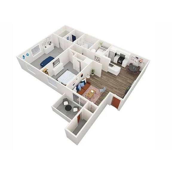 Two bedroom 2 bathroom floorplan at Creekview Apartments, Midvale, UT