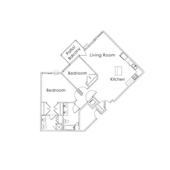 Floor Plan  Two bedroom two bath floor plan with patio balcony at Cypress Court Apartments, Minnesota, 56303