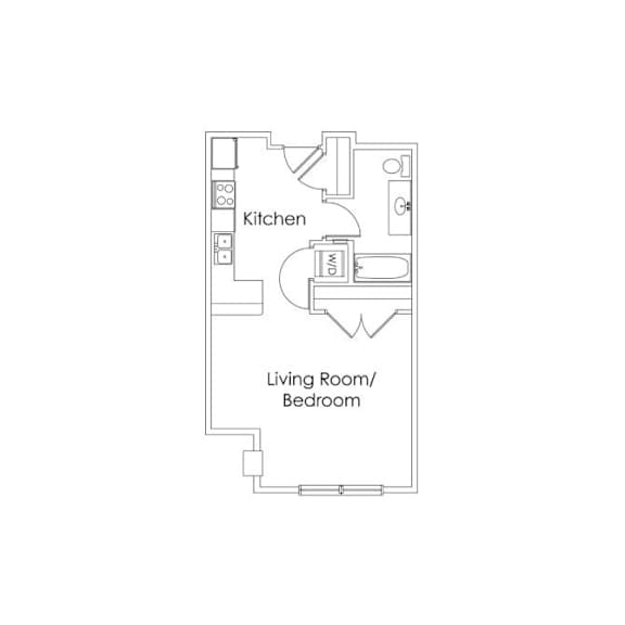 Floor Plan  Studio apartment floor plan with combined living area at Cypress Court Apartments, Minnesota, 56303