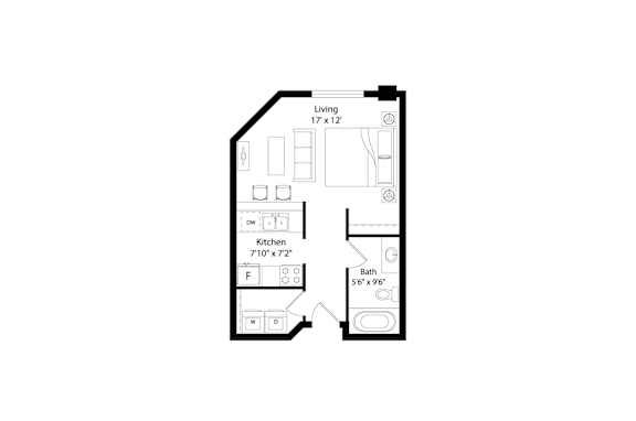 Floor Plan  A floor plan of a living space with dimensions.