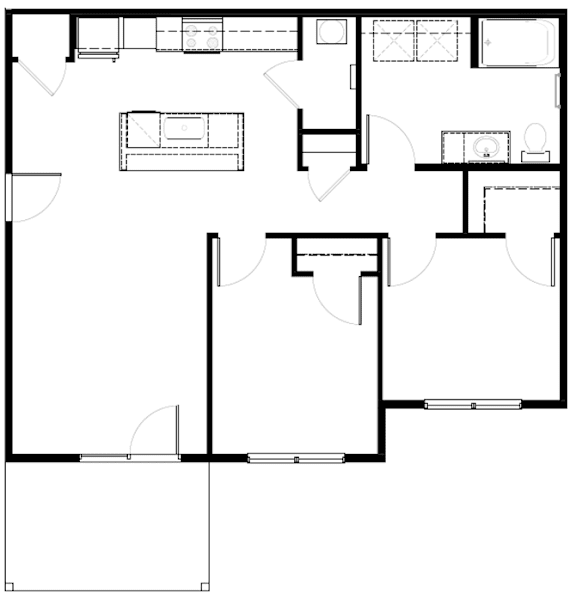 A black and white image of a floor plan with various rooms and spaces.