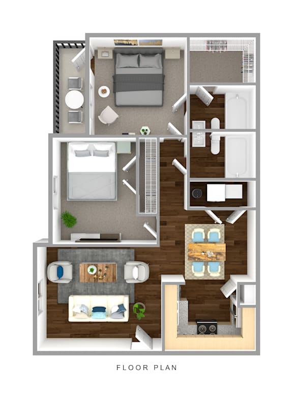 a stylized floor plan with bedrooms and a living room