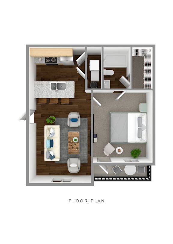 Floor Plan  a stylized 1 bedroom floor plan with a bathroom and a living room