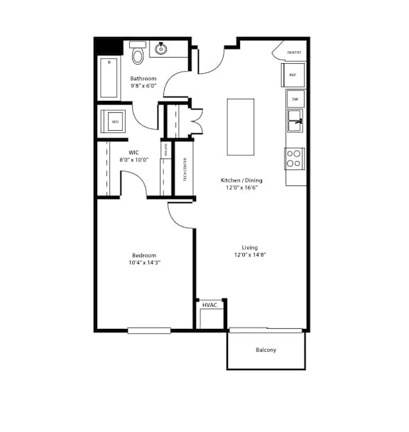 A floor plan of a house with a balcony and a bathroom.