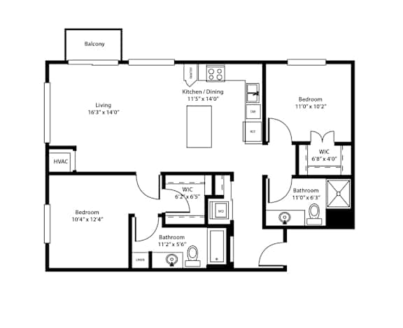A black and white image of a floor plan for a house.