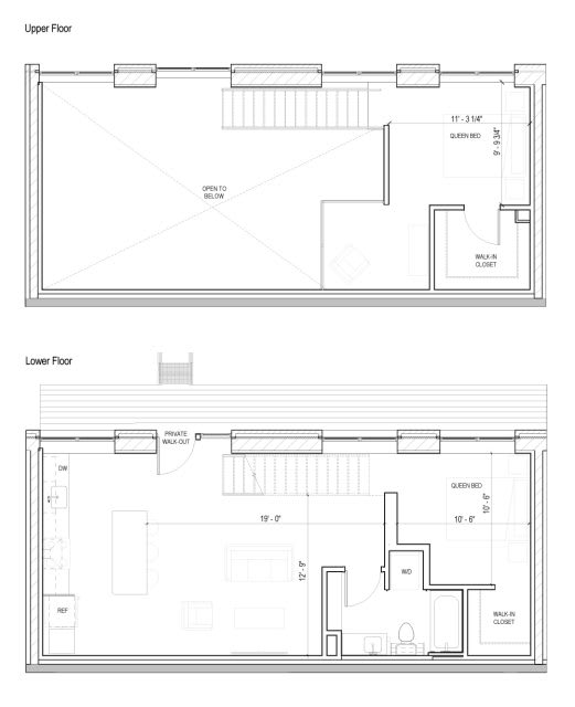A floor plan shows the layout of the upper and lower floors of a building.