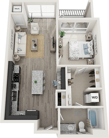 A floor plan of a small apartment with two bedrooms and a living room.