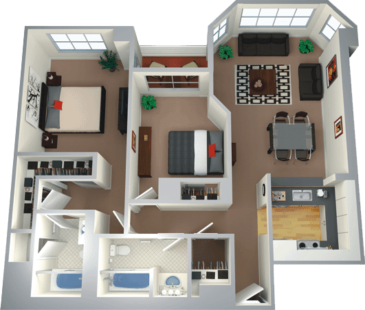 a 3d rendering of a floor plan of a house