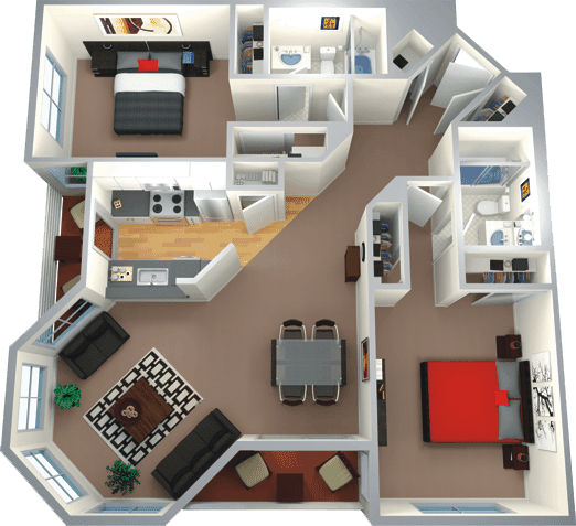 a 3d rendering of a floor plan of a house