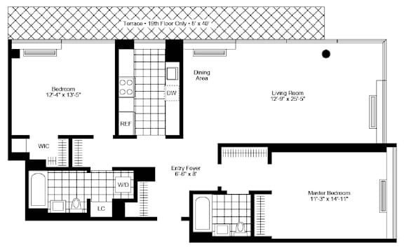 A black and white image of a floor plan for a house.