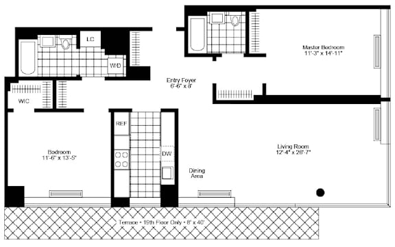 A floor plan of a house with a Master Bedroom, Living Room, Bathroom, and Entry Foyer.