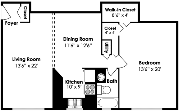 1 Bedroom 1 Bath 995 sf at Cardiff Hall Apartments, Maryland
