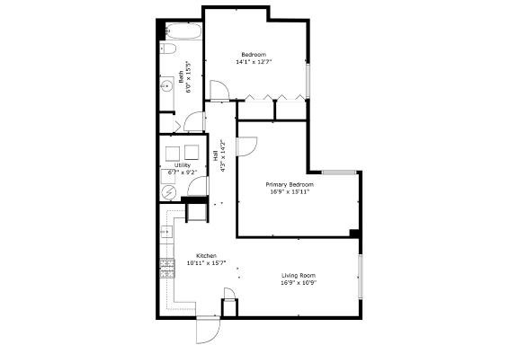 2 bedroom 1 bath with den 1200 sf floor plan, Cardiff Hall Apartments, Towson MD
