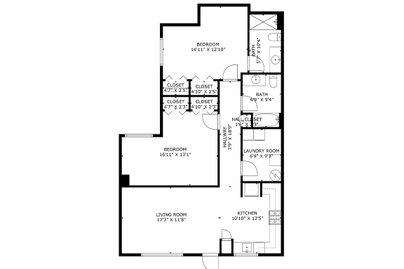 2 bedroom 2 bath  1100 sf floor plan, Cardiff Hall Apartments, Towson MD